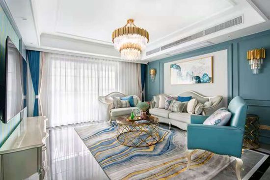藍色系美式輕奢三口之家，大愛這套美宅-“日子優雅得像畫，幸福得像詩”