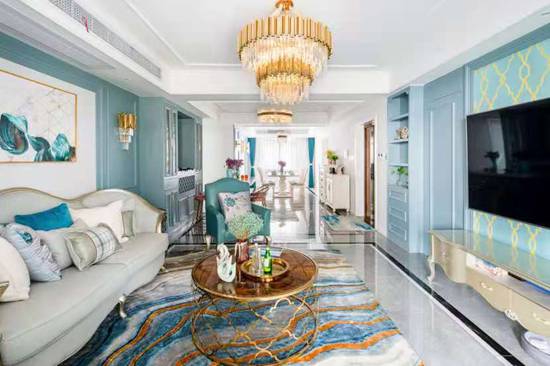 藍色系美式輕奢三口之家，大愛這套美宅-“日子優雅得像畫，幸福得像詩”